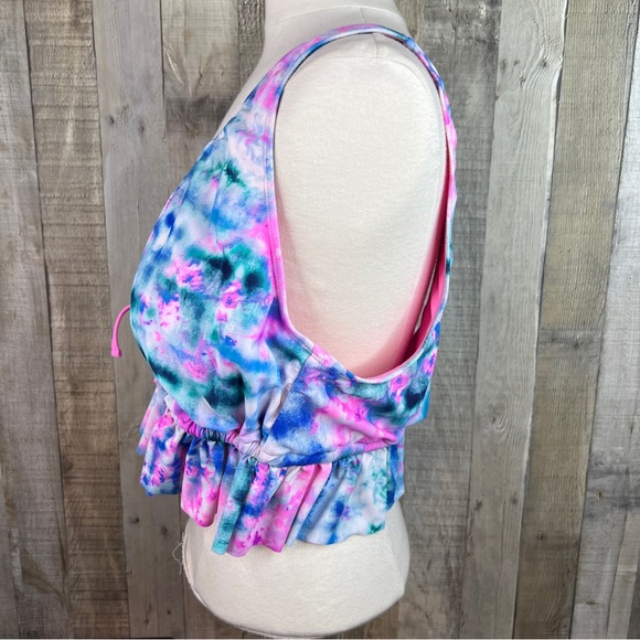 Decree Size 3X Tie Dye Ruffle Hem Tie Front Bikini Padded Top w/Side Wir… - Picture 5 of 11